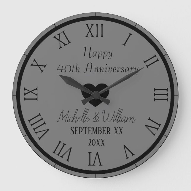  40th Wedding Anniversary Personalised Large Clock (Front)