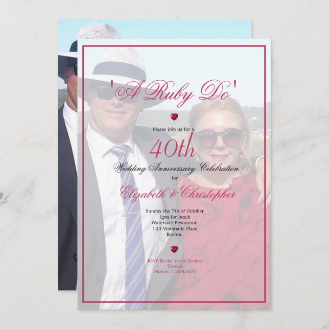 40th Wedding Anniversary Photo Elegant A Ruby Do Invitation (Front/Back)