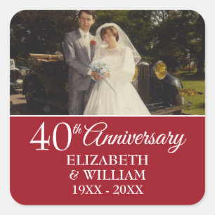 40th Wedding Anniversary Photo Elegant Ruby Square Sticker