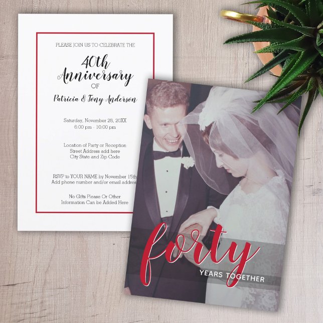 40th Wedding Anniversary & Photo - ruby red Invitation (Creator Uploaded)