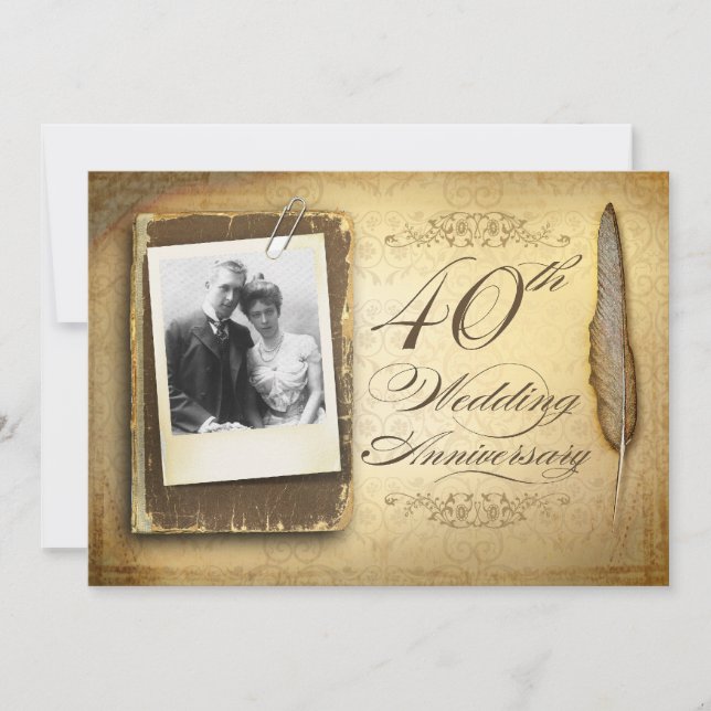 40th wedding anniversary photo vintage invitations (Front)