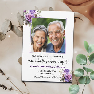 40th Wedding Anniversary Purple Roses Photo Save The Date
