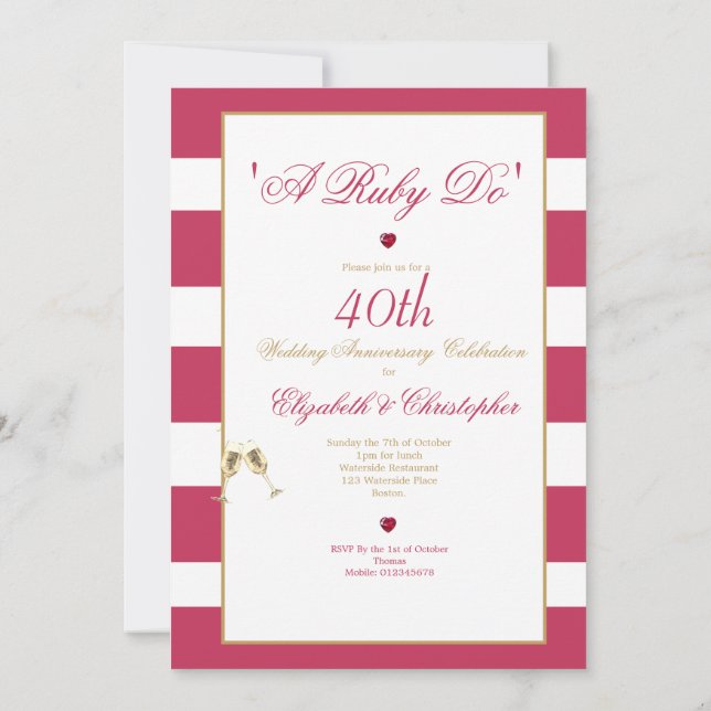 40th Wedding Anniversary Red Elegant A Ruby Do Invitation (Back)
