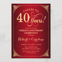 40th Wedding Anniversary - Red Gold Damask