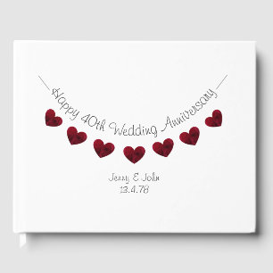 40th Wedding Anniversary red rose bunting Guest Book