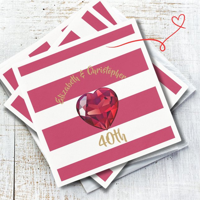 40th Wedding Anniversary Red Striped Elegant Napkin (Creator Uploaded)