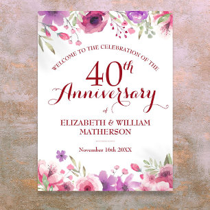 40th Wedding Anniversary Roses Floral Welcome Sign