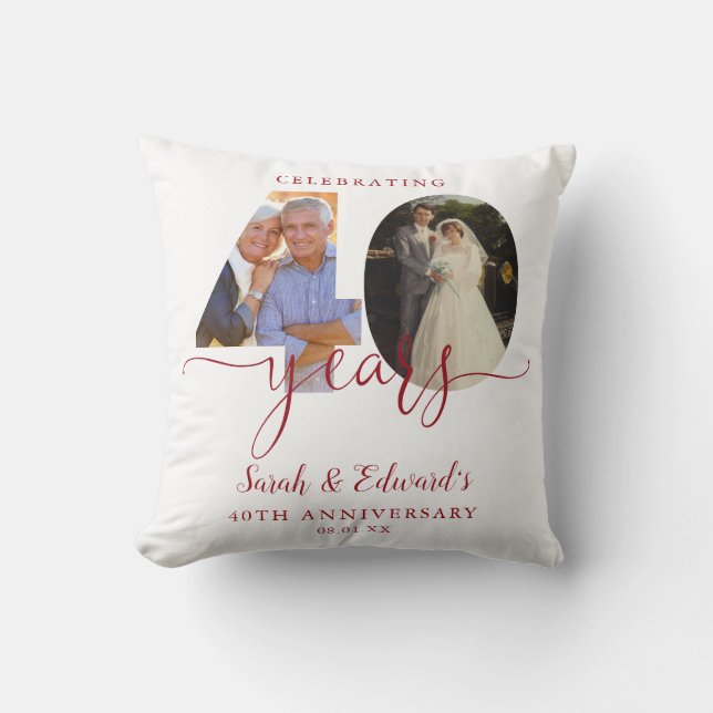 40th Wedding Anniversary Ruby 2 Photo Cushion (Front)