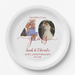 40th Wedding Anniversary Ruby 2 Photo Paper Plate