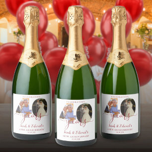 40th Wedding Anniversary Ruby 2 Photo Sparkling Wine Label