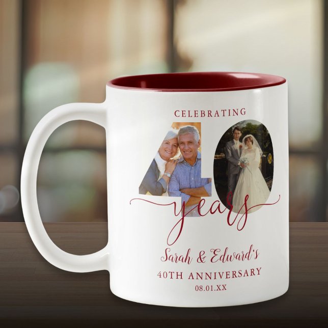 40th Wedding Anniversary Ruby 2 Photo Two-Tone Coffee Mug (40th Wedding Anniversary Ruby 2 Photo Two-Tone Coffee Mug)