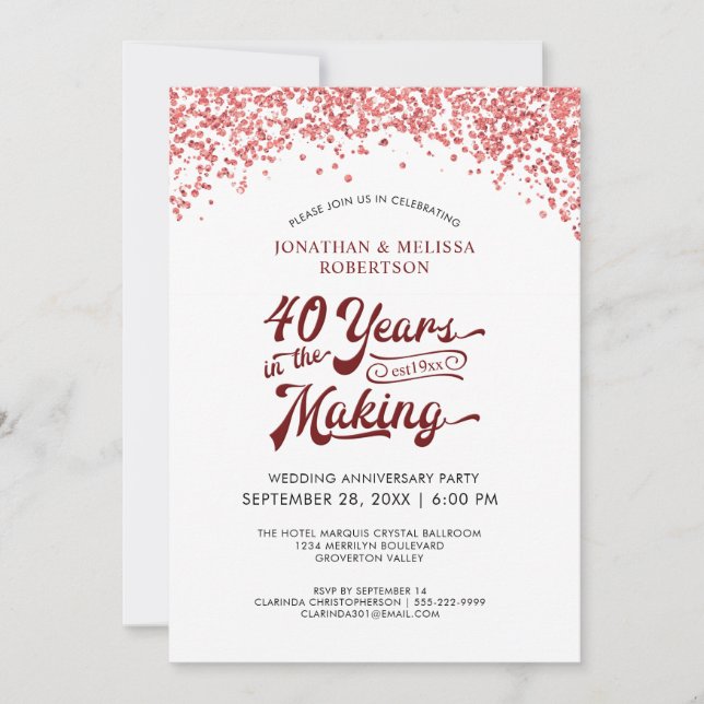 40th Wedding Anniversary Ruby Confetti Invitation (Front)