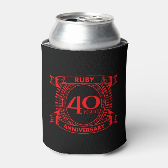 40th wedding anniversary ruby crest can cooler (Can Front)