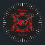 40th wedding anniversary ruby crest large clock<br><div class="desc">A romantic design to celebrate your 40th year of marriage. If you would like any help customising this design please contact me, their is an ask this designer button, just below this text. This fortieth, 40 years wedding anniversary crest has the text ruby as that is the traditional gift for...</div>