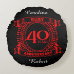 40th wedding anniversary ruby crest round cushion<br><div class="desc">A romantic design to celebrate your 40th year of marriage. If you would like any help customising this design please contact me, their is an ask this designer button, just below this text. This fortieth, 40 years wedding anniversary crest has the text ruby as that is the traditional gift for...</div>