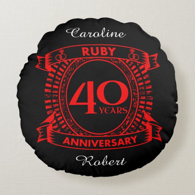 40th wedding anniversary ruby crest round cushion (Front)