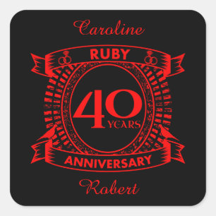 40th wedding anniversary ruby crest square sticker