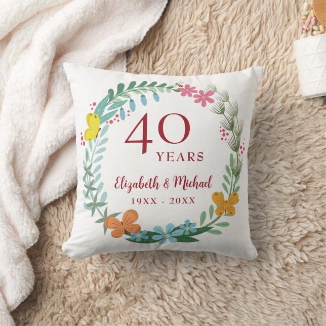 40th Wedding Anniversary Ruby Floral Butterfly Cushion (Blanket)