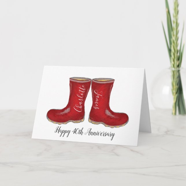 40th Wedding Anniversary ruby gardening welly boot Card (Front)