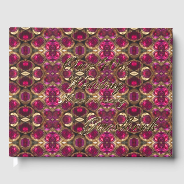 40th Wedding Anniversary Ruby Gold Pattern Guest Book (Front)