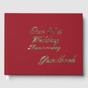 40th Wedding Anniversary Ruby Gold Typography Guest Book