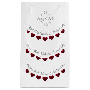 40th Wedding Anniversary ruby heart small gift bag