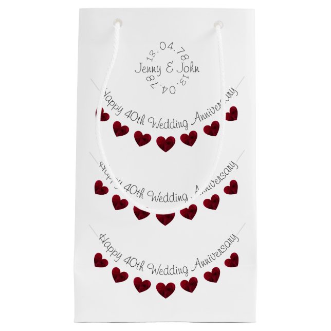 40th Wedding Anniversary ruby heart small gift bag (Front)