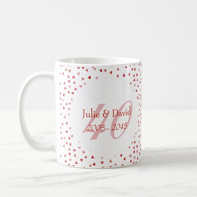 40th Wedding Anniversary Ruby Hearts Confetti Coffee Mug (Left)
