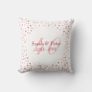 40th Wedding Anniversary Ruby Hearts Confetti Cushion
