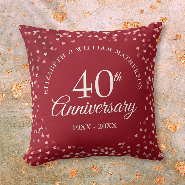 40th Wedding Anniversary Ruby Hearts Confetti Cushion (40th Wedding Anniversary Ruby Hearts Confetti Throw Pillow)