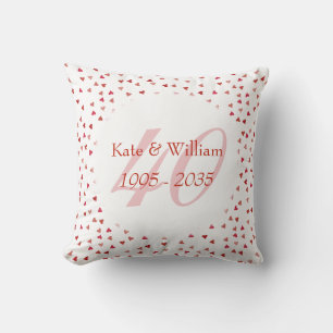 40th Wedding Anniversary Ruby Hearts Confetti Cushion