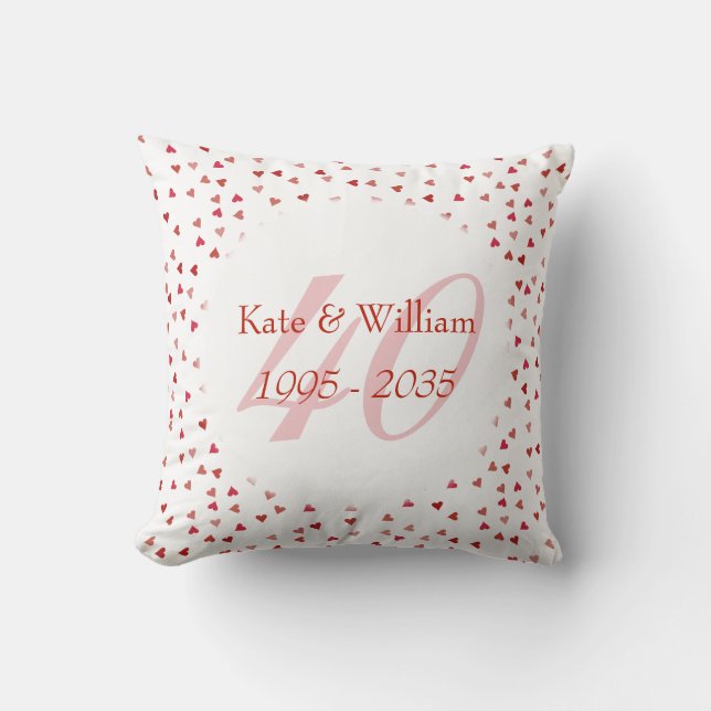 40th Wedding Anniversary Ruby Hearts Confetti Cushion (Front)