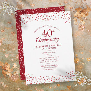 40th Wedding Anniversary Ruby Hearts Confetti Invitation