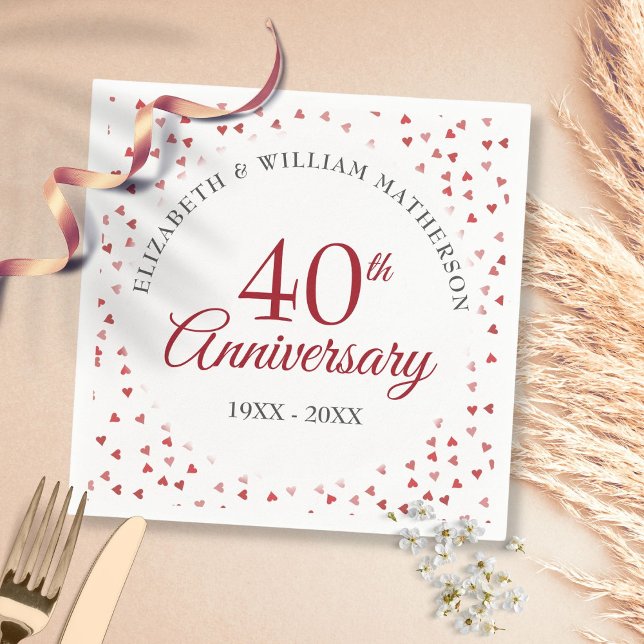 40th Wedding Anniversary Ruby Hearts Confetti Napkin (Creator Uploaded)
