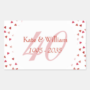 40th Wedding Anniversary Ruby Hearts Confetti Rectangular Sticker