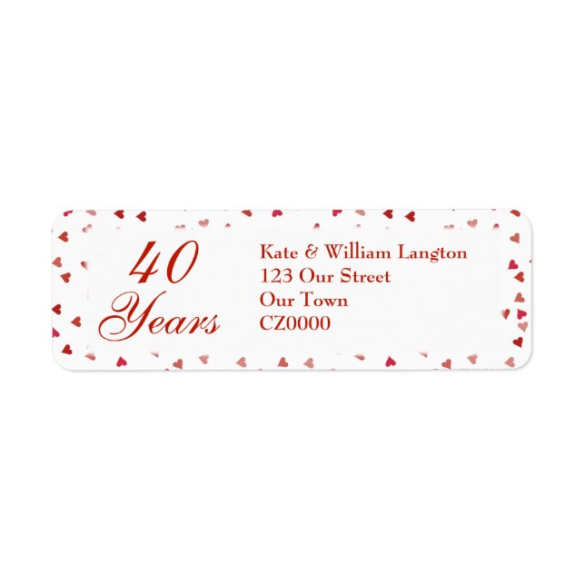 40th Wedding Anniversary Ruby Hearts Confetti Return Address Label (Front)