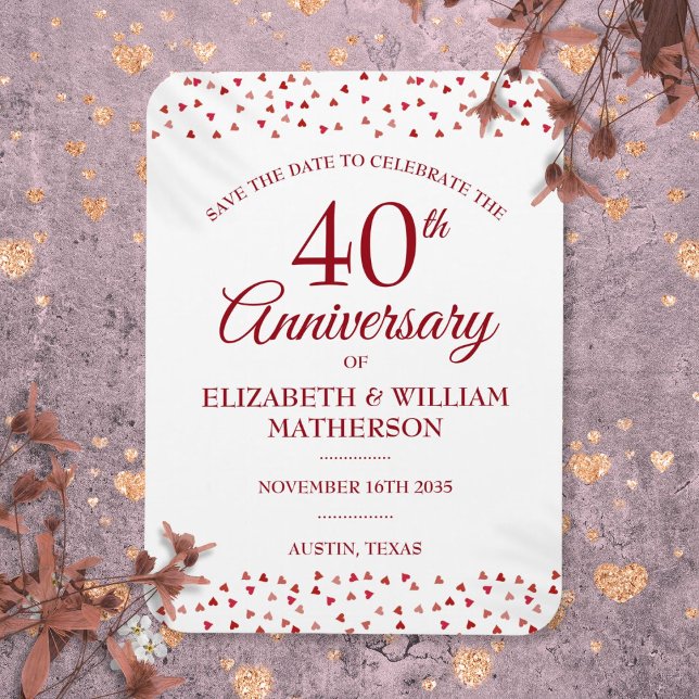40th Wedding Anniversary Ruby Hearts Save the Date Magnet (40th Wedding Anniversary Ruby Hearts Save the Date Magnet)