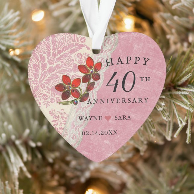 40th Wedding Anniversary Ruby Jewel Ornament (Tree)