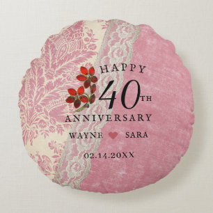 40th Wedding Anniversary Ruby Jewel Round Cushion