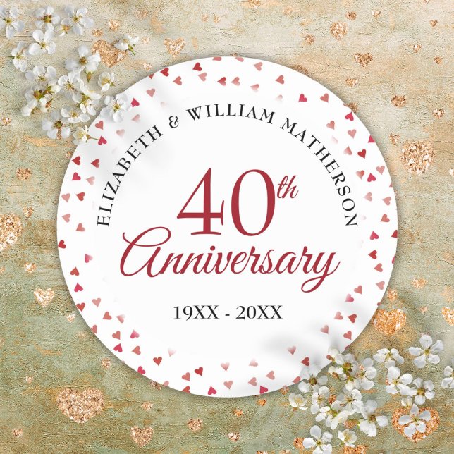 40th Wedding Anniversary Ruby Love Hearts Classic Round Sticker (40th Wedding Anniversary Ruby Love Hearts Classic Round Sticker)