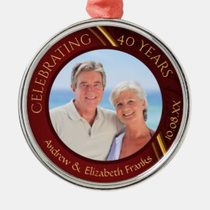 40th Wedding Anniversary Ruby Photo Metal Ornament