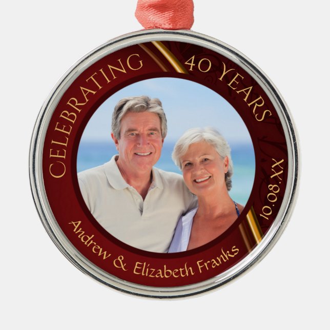 40th Wedding Anniversary Ruby Photo Metal Ornament (Front)