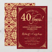 40th Wedding Anniversary - Ruby Red Gold Damask