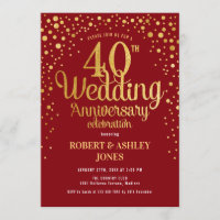 40th Wedding Anniversary - Ruby Red & Gold