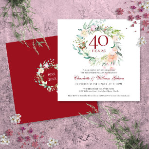40th Wedding Anniversary Ruby Roses Floral Invitation