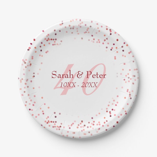 40th Wedding Anniversary Ruby Stardust Confetti Paper Plate (Front)