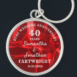 40th WEDDING ANNIVERSARY Ruby Wedding Editable Key Ring<br><div class="desc">Typography editable script text with personal names wedding anniversary date,  in ruby and white tones; ruby silk background. An elegant and stylish keepsake gift in celebration of a fortieth wedding anniversary. Or any anniversary as the text is fully editable.</div>