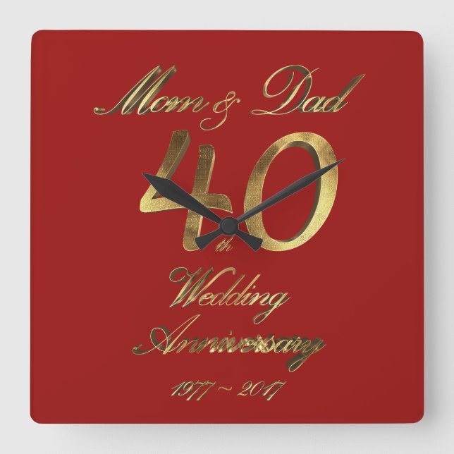 40th Wedding Anniversary Ruby Wedding Parents Square Wall Clock (Front)