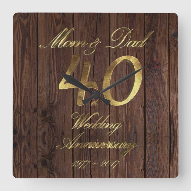 40th Wedding Anniversary Ruby Wedding Parents Square Wall Clock (Front)