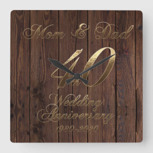 40th Wedding Anniversary Ruby Wedding Parents Square Wall Clock